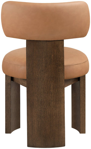 Meridian Furniture Atelier Art Deco Vegan Leather Dining Chair with Sculptural Walnut Frame 88085Cognac-C