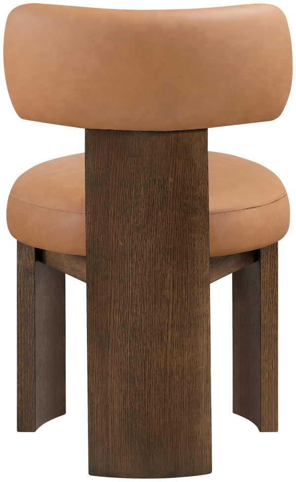 Meridian Furniture Atelier Art Deco Vegan Leather Dining Chair with Sculptural Walnut Frame 88085Cognac-C