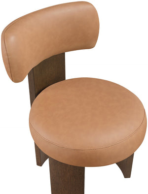 Meridian Furniture Atelier Art Deco Vegan Leather Dining Chair with Sculptural Walnut Frame 88085Cognac-C
