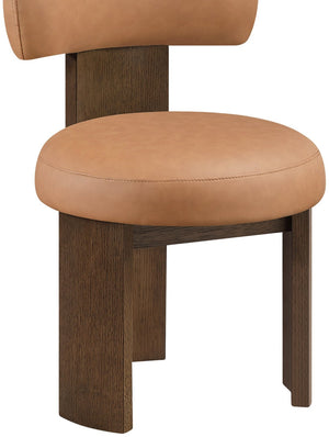 Meridian Furniture Atelier Art Deco Vegan Leather Dining Chair with Sculptural Walnut Frame 88085Cognac-C