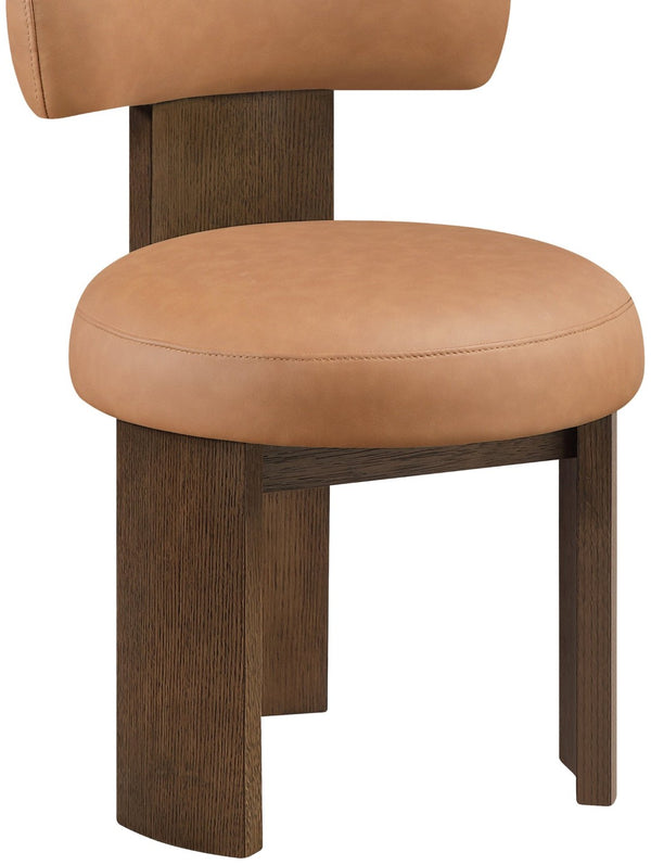 Meridian Furniture Atelier Art Deco Vegan Leather Dining Chair with Sculptural Walnut Frame 88085Cognac-C