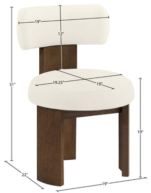 Meridian Furniture Atelier Art Deco Vegan Leather Dining Chair with Sculptural Frame and Walnut Wood 88085Cream-C