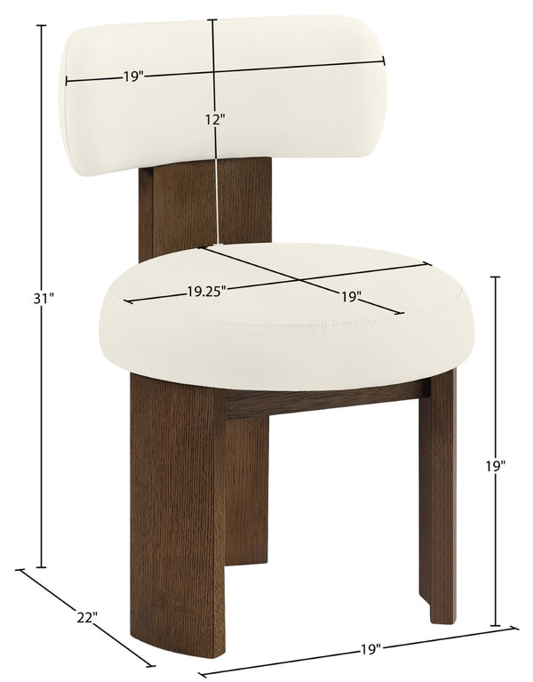 Meridian Furniture Atelier Art Deco Vegan Leather Dining Chair with Sculptural Frame and Walnut Wood 88085Cream-C