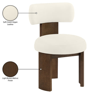 Meridian Furniture Atelier Art Deco Vegan Leather Dining Chair with Sculptural Frame and Walnut Wood 88085Cream-C
