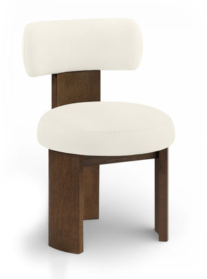Meridian Furniture Atelier Art Deco Vegan Leather Dining Chair with Sculptural Frame and Walnut Wood 88085Cream-C