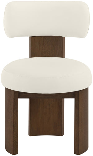 Meridian Furniture Atelier Art Deco Vegan Leather Dining Chair with Sculptural Frame and Walnut Wood 88085Cream-C