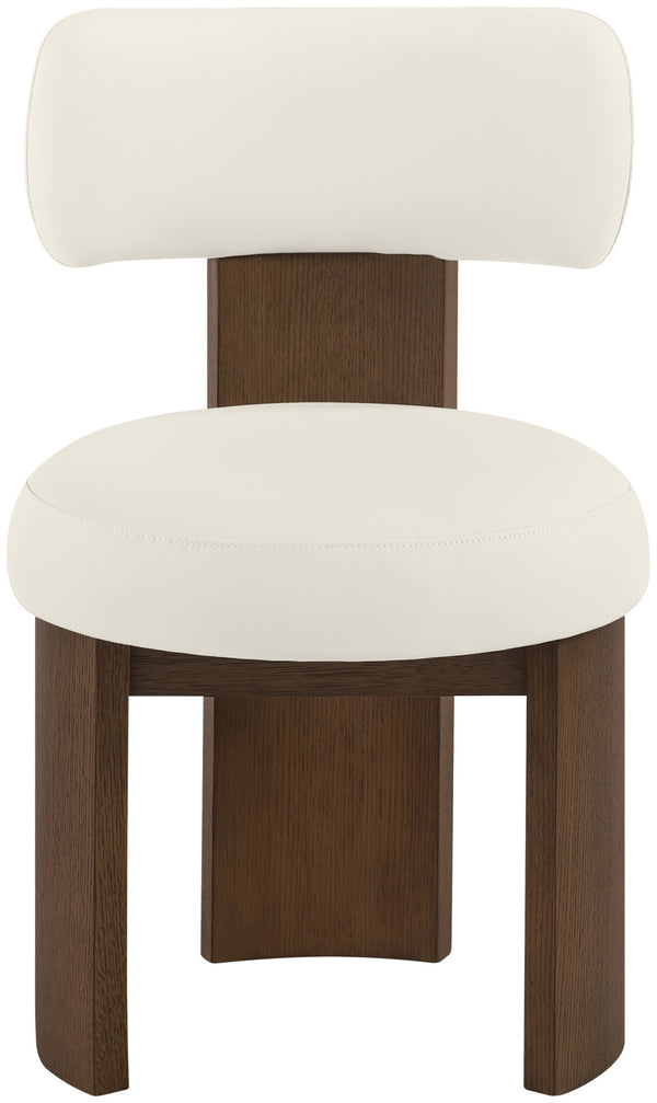 Meridian Furniture Atelier Art Deco Vegan Leather Dining Chair with Sculptural Frame and Walnut Wood 88085Cream-C