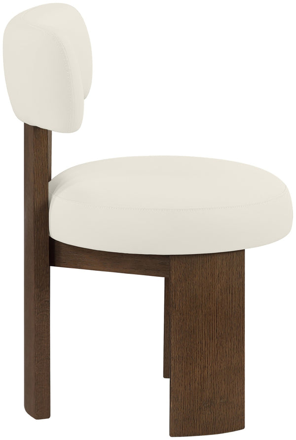 Meridian Furniture Atelier Art Deco Vegan Leather Dining Chair with Sculptural Frame and Walnut Wood 88085Cream-C