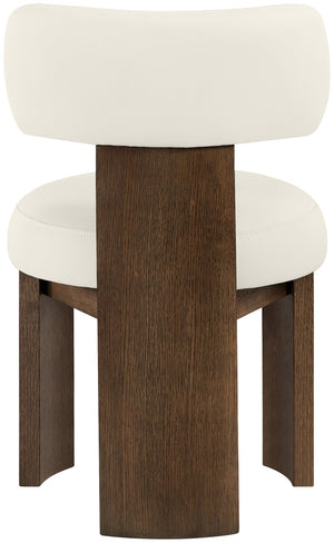 Meridian Furniture Atelier Art Deco Vegan Leather Dining Chair with Sculptural Frame and Walnut Wood 88085Cream-C