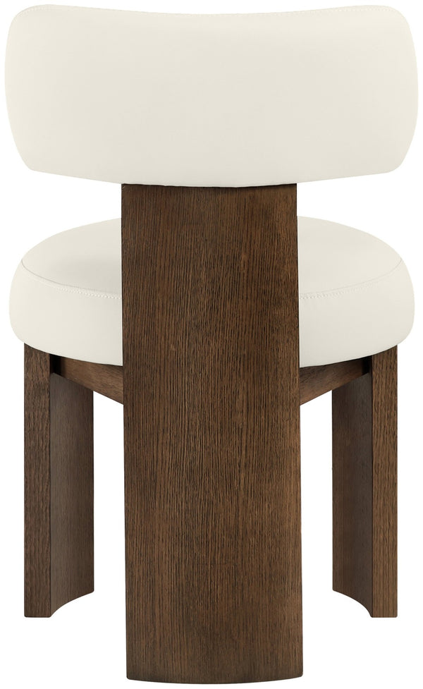 Meridian Furniture Atelier Art Deco Vegan Leather Dining Chair with Sculptural Frame and Walnut Wood 88085Cream-C