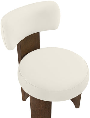 Meridian Furniture Atelier Art Deco Vegan Leather Dining Chair with Sculptural Frame and Walnut Wood 88085Cream-C