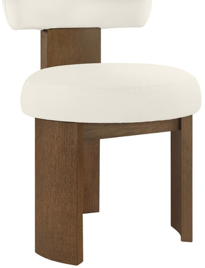 Meridian Furniture Atelier Art Deco Vegan Leather Dining Chair with Sculptural Frame and Walnut Wood 88085Cream-C
