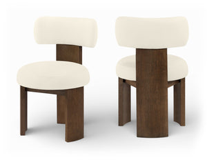 Meridian Furniture Atelier Art Deco Vegan Leather Dining Chair with Sculptural Frame and Walnut Wood 88085Cream-C
