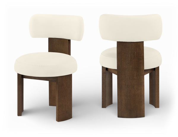 Meridian Furniture Atelier Art Deco Vegan Leather Dining Chair with Sculptural Frame and Walnut Wood 88085Cream-C
