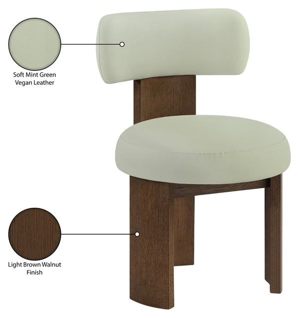 Meridian Furniture Atelier Art Deco Vegan Leather Dining Chair with Walnut Frame Sculptural Design 88085Mint-C