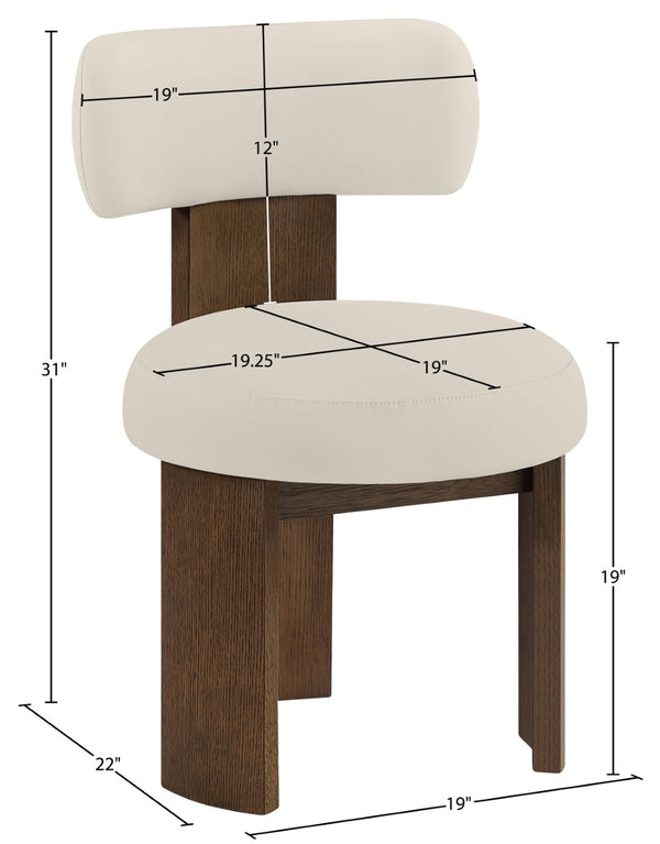 Meridian Furniture Atelier Art Deco Sculpted Vegan Leather Dining Chair with Walnut Finish Frame 88085Taupe-C