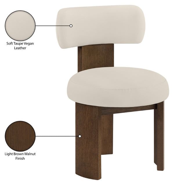 Meridian Furniture Atelier Art Deco Sculpted Vegan Leather Dining Chair with Walnut Finish Frame 88085Taupe-C
