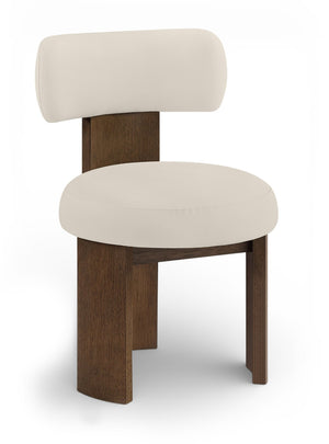 Meridian Furniture Atelier Art Deco Sculpted Vegan Leather Dining Chair with Walnut Finish Frame 88085Taupe-C