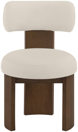 Meridian Furniture Atelier Art Deco Sculpted Vegan Leather Dining Chair with Walnut Finish Frame 88085Taupe-C