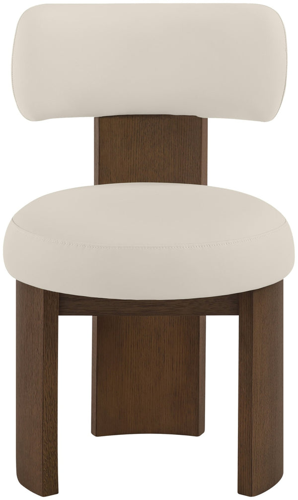 Meridian Furniture Atelier Art Deco Sculpted Vegan Leather Dining Chair with Walnut Finish Frame 88085Taupe-C