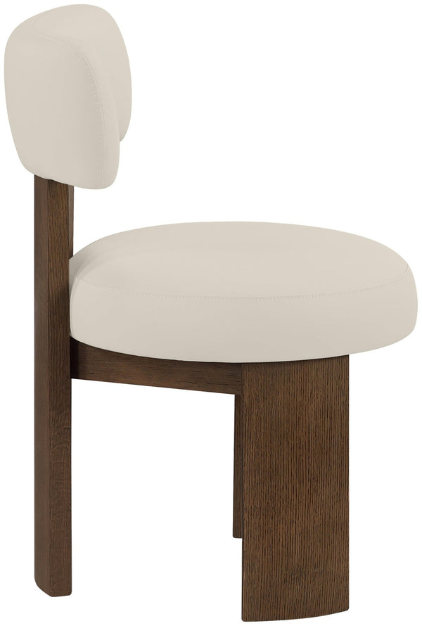 Meridian Furniture Atelier Art Deco Sculpted Vegan Leather Dining Chair with Walnut Finish Frame 88085Taupe-C