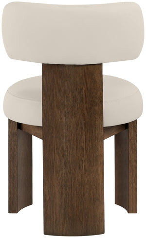 Meridian Furniture Atelier Art Deco Sculpted Vegan Leather Dining Chair with Walnut Finish Frame 88085Taupe-C