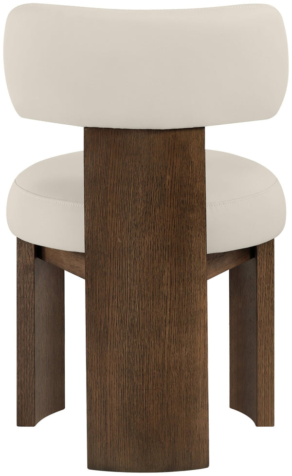 Meridian Furniture Atelier Art Deco Sculpted Vegan Leather Dining Chair with Walnut Finish Frame 88085Taupe-C