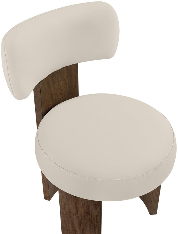 Meridian Furniture Atelier Art Deco Sculpted Vegan Leather Dining Chair with Walnut Finish Frame 88085Taupe-C