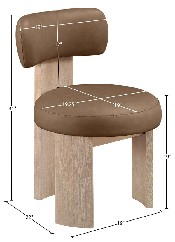 Meridian Furniture Atelier Art Deco Vegan Leather Dining Chair with Sculpted Wood Frame 88086Brown-C