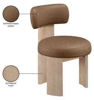 Meridian Furniture Atelier Art Deco Vegan Leather Dining Chair with Sculpted Wood Frame 88086Brown-C