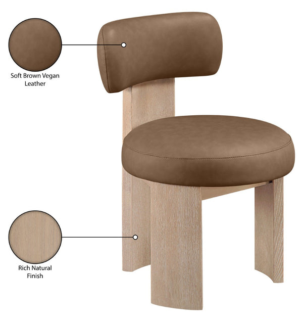 Meridian Furniture Atelier Art Deco Vegan Leather Dining Chair with Sculpted Wood Frame 88086Brown-C