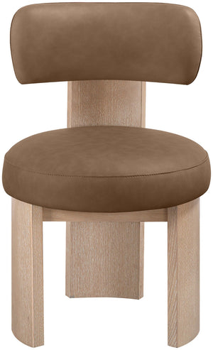 Meridian Furniture Atelier Art Deco Vegan Leather Dining Chair with Sculpted Wood Frame 88086Brown-C