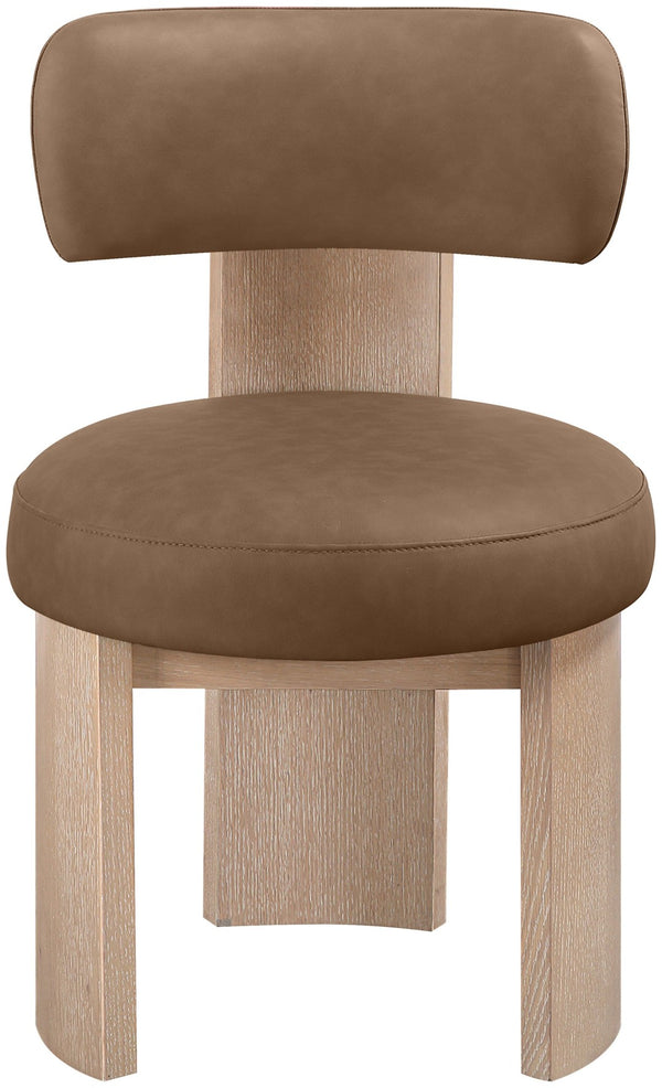 Meridian Furniture Atelier Art Deco Vegan Leather Dining Chair with Sculpted Wood Frame 88086Brown-C