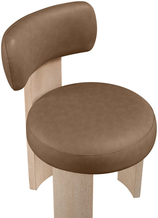 Meridian Furniture Atelier Art Deco Vegan Leather Dining Chair with Sculpted Wood Frame 88086Brown-C