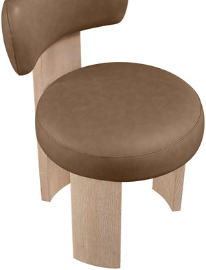 Meridian Furniture Atelier Art Deco Vegan Leather Dining Chair with Sculpted Wood Frame 88086Brown-C