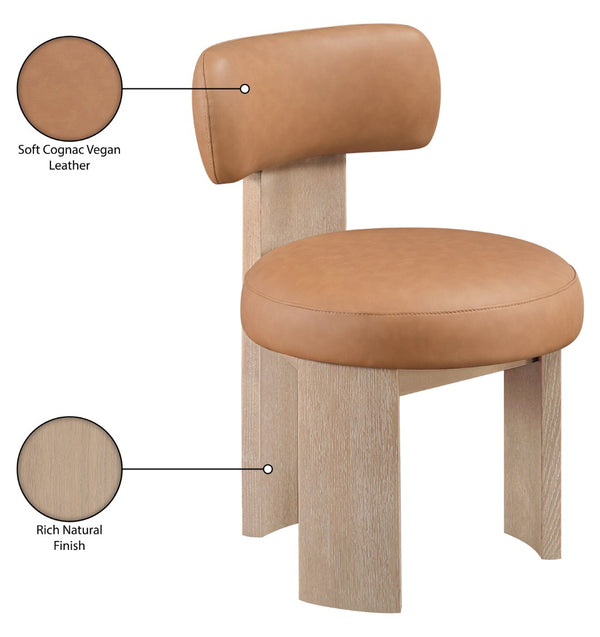 Meridian Furniture Atelier Art Deco Cognac Vegan Leather Dining Chair with Solid Wood Legs 88086Cognac-C