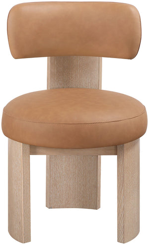 Meridian Furniture Atelier Art Deco Cognac Vegan Leather Dining Chair with Solid Wood Legs 88086Cognac-C