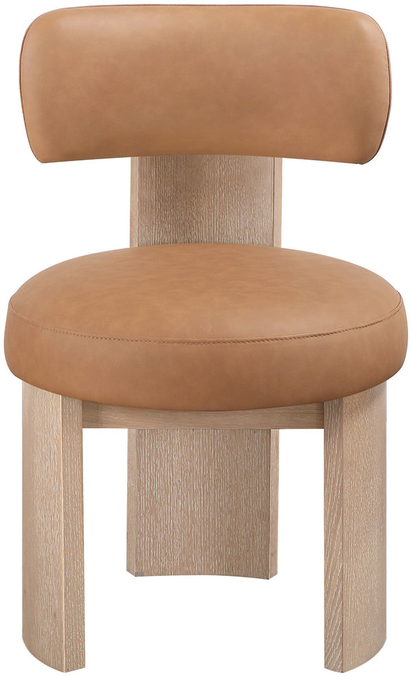 Meridian Furniture Atelier Art Deco Cognac Vegan Leather Dining Chair with Solid Wood Legs 88086Cognac-C