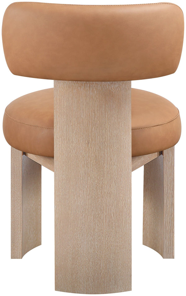 Meridian Furniture Atelier Art Deco Cognac Vegan Leather Dining Chair with Solid Wood Legs 88086Cognac-C