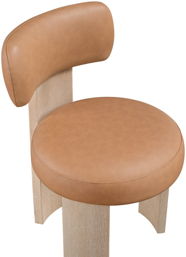Meridian Furniture Atelier Art Deco Cognac Vegan Leather Dining Chair with Solid Wood Legs 88086Cognac-C