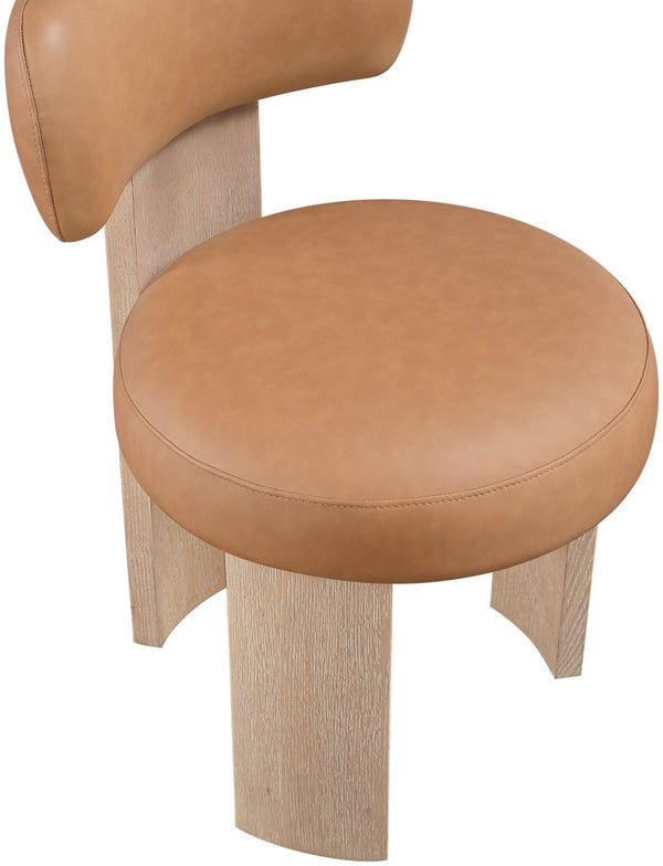 Meridian Furniture Atelier Art Deco Cognac Vegan Leather Dining Chair with Solid Wood Legs 88086Cognac-C