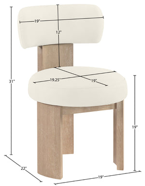 Meridian Furniture Atelier Art Deco Sculptural Dining Chair in Cream Vegan Leather with Wood Legs 88086Cream-C