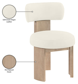 Meridian Furniture Atelier Art Deco Sculptural Dining Chair in Cream Vegan Leather with Wood Legs 88086Cream-C