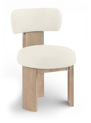 Meridian Furniture Atelier Art Deco Sculptural Dining Chair in Cream Vegan Leather with Wood Legs 88086Cream-C