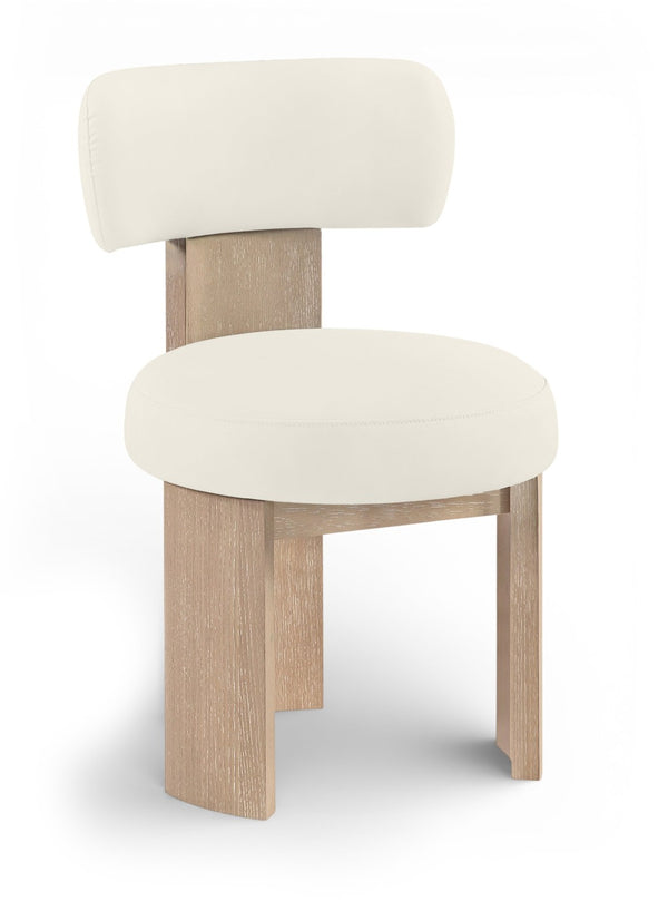Meridian Furniture Atelier Art Deco Sculptural Dining Chair in Cream Vegan Leather with Wood Legs 88086Cream-C