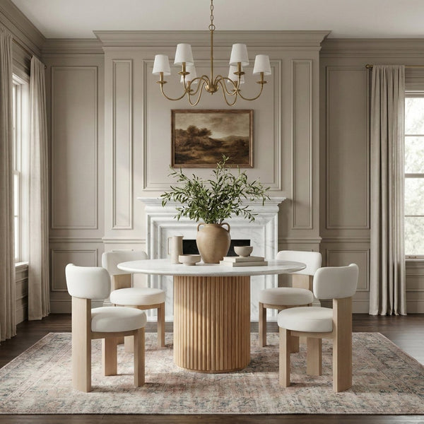 Meridian Furniture Atelier Art Deco Sculptural Dining Chair in Cream Vegan Leather with Wood Legs 88086Cream-C