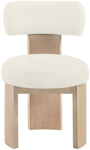 Meridian Furniture Atelier Art Deco Sculptural Dining Chair in Cream Vegan Leather with Wood Legs 88086Cream-C