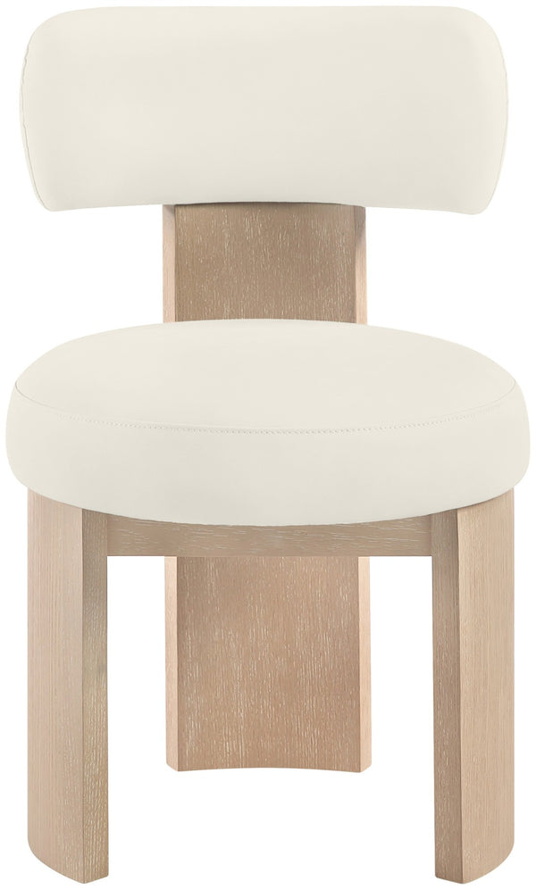 Meridian Furniture Atelier Art Deco Sculptural Dining Chair in Cream Vegan Leather with Wood Legs 88086Cream-C