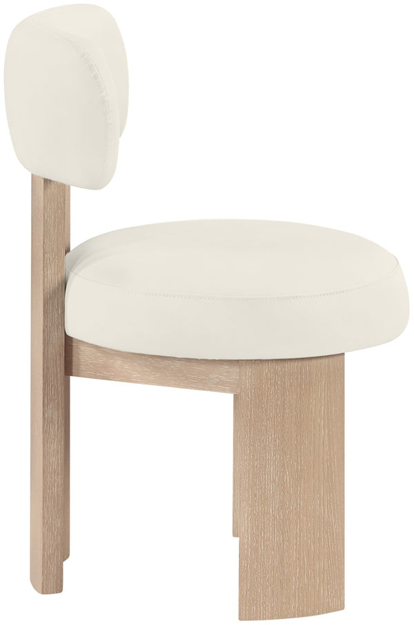Meridian Furniture Atelier Art Deco Sculptural Dining Chair in Cream Vegan Leather with Wood Legs 88086Cream-C