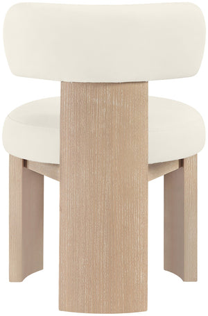 Meridian Furniture Atelier Art Deco Sculptural Dining Chair in Cream Vegan Leather with Wood Legs 88086Cream-C